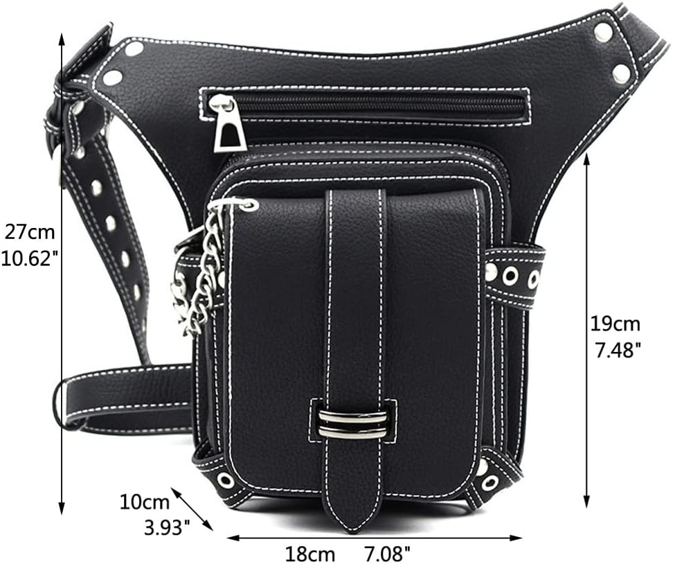 Leather Waist Pack Drop Leg Bag for Men Women Belt Bumbag Multi-Purpose Motorcycle Bike Outdoor Sports Tactical Cycling Riding Hiking Camping Pouch
