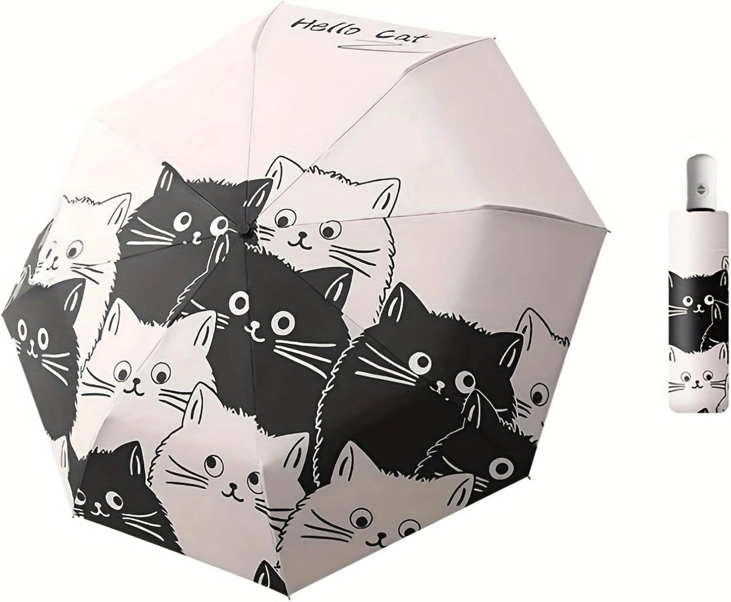 Compact Cat Umbrella - Automatic Folding, Dual-Use Rain and Sun Protection, Black Coating Anti-UV, Windproof, Lightweight, Portable Travel Companion for Men and Women