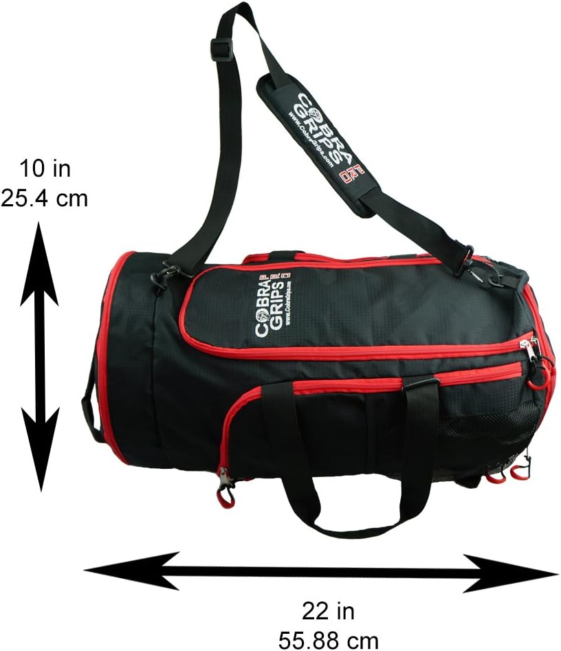 Grip Power Pads Best Travel Foldable Sports Duffel Bag Luggage Water Resistant Wet/Dry Nylon Gym Handbag Lightweight Backpack Gym Tote (Red, 24” by 14”)