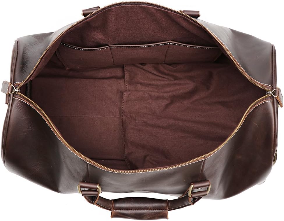 Leather Travel Luggage Bag, Mens Duffle Retro Carry on Handbag (Dark Browm, 22 Inch)
