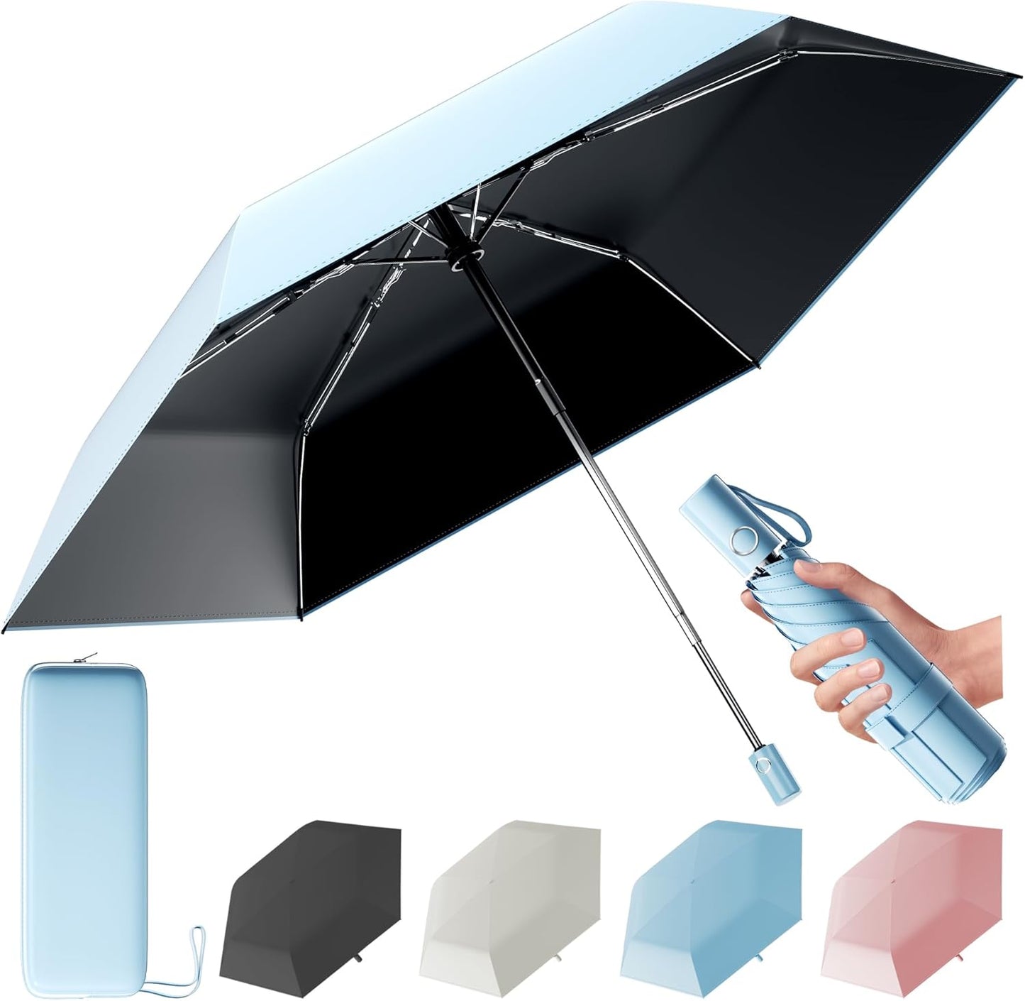 Automatic Mini Travel Windproof Folding Umbrella - UV Protection, Instant Open/Close for Rain/Sun, Small Compact Lightweight Design Fits in Tote Bag/Travel Case/Backpack for Commute, Women & Men