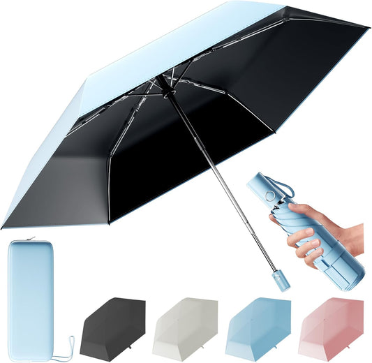 Automatic Mini Travel Windproof Folding Umbrella - UV Protection, Instant Open/Close for Rain/Sun, Small Compact Lightweight Design Fits in Tote Bag/Travel Case/Backpack for Commute, Women & Men