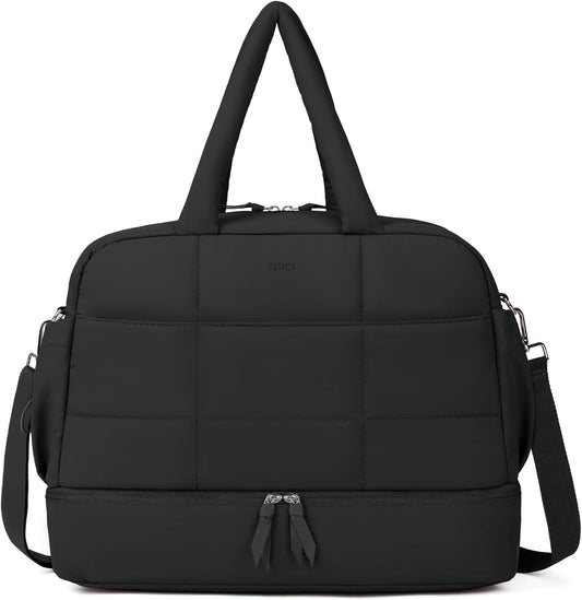 CLUCI Weekender Travel Bag for Women Puffer Tote Bag Carry On Duffle Overnight Bags with Shoe Compartment