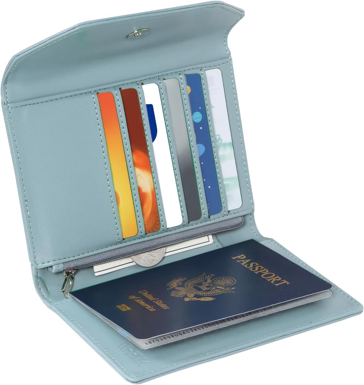 Leather Passport Holder for Travel,Rfid Passport Holder Protect Your Card Security,Passport Book Holder for Men Women,Travel Wallet with Cards & Pen Slot,Boarding Pass,Zipper Cash Pocket (Blue)