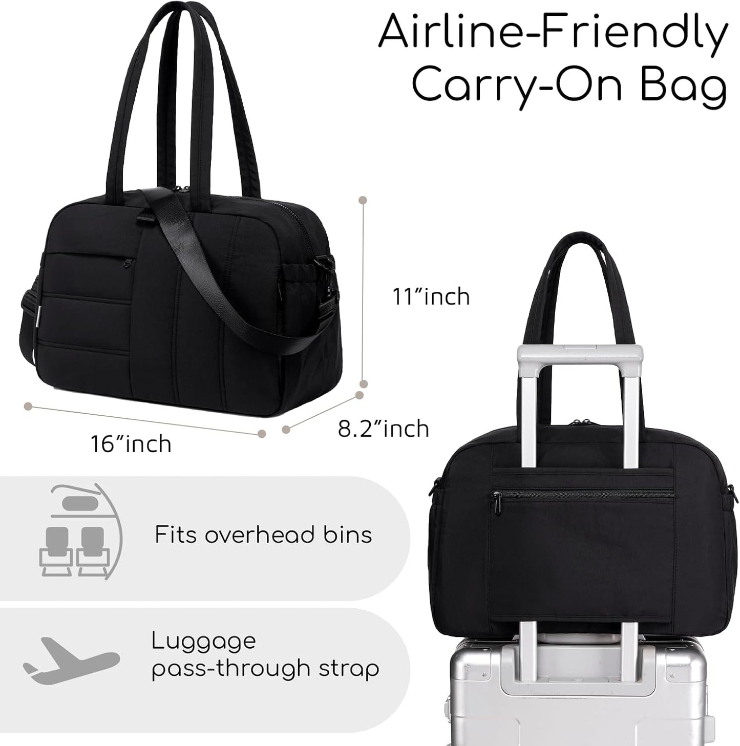 CAMTOP Gym Bag for Women with Yoga Mat Holder,16 Inches Quilted Duffle Bag for Travel Tote with Muiti-Pockets Lightweight Carry on Water resistant Overnight Weekender Personal Item Bags