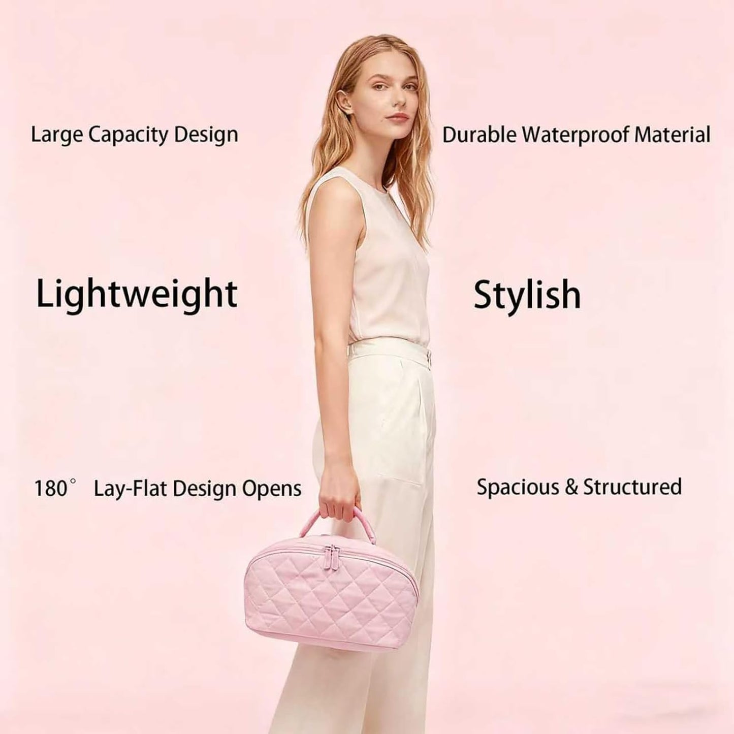 Petition Makeup Bag for Woman, Festivalment Makeup Bag, Wide Open Lay-Flat Water-Resistant Cosmetic Case, Puffy Padded Organizer for Toiletries & Brushes Large Capacity with Compartments