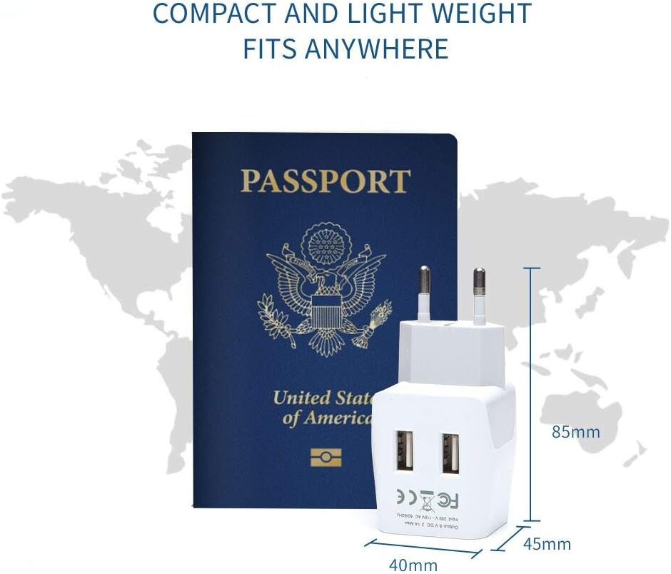Ceptics Brazil Travel Adapter Plug With Dual USB - USA Input - Type N - Ultra Compact - Perfect for Cell Phones, Laptop, Camera Chargers, iWatch and More (CTU-11C)