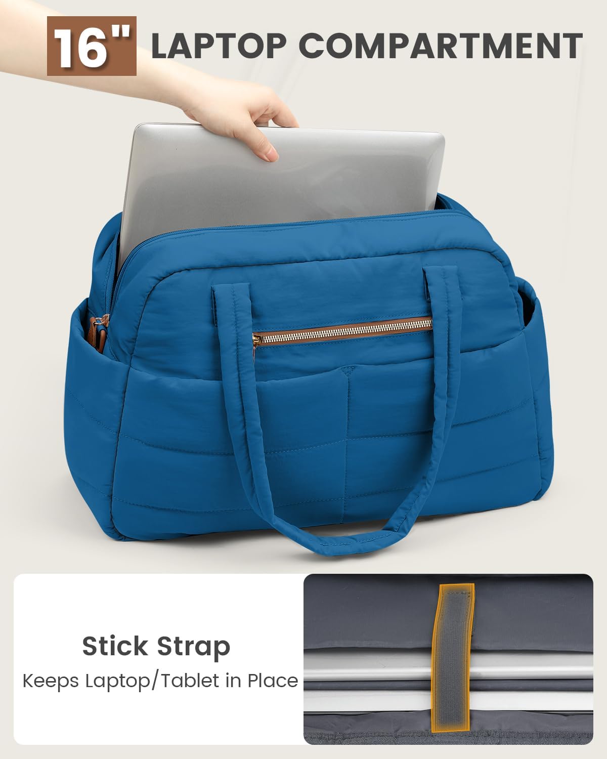 Travel Duffle Bag,Puffer Carry On Duffel Bag with Laptop Compartment Waterproof Overnight Weekender Bags for Women Large Hospital Tote Bags for Labor and Delivery(Large,Blue)