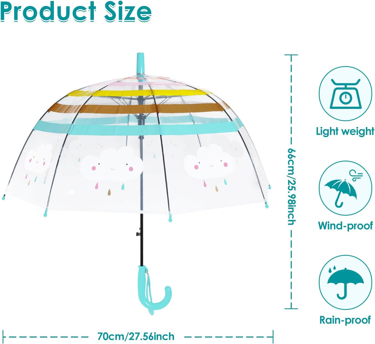 Kids Umbrella Clear Bubble Umbrellas for Rain,Transparent Dome Safety Windproof Umbrella with Easy-Grip Hook Handle for Toddler Girls and Boys