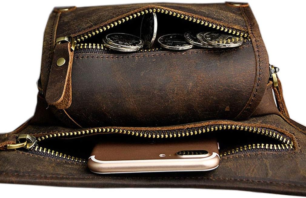 Leather Waist Pack Drop Leg Bag for Men Women Belt Bumbag Multi-Purpose Motorcycle Bike Outdoor Sports Tactical Cycling Riding Hiking Camping Pouch