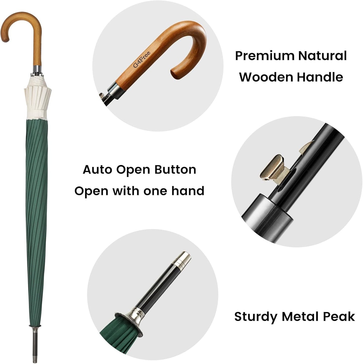 G4Free 54 Inch Large Windproof Umbrella for 2 Persons, 16 Ribs Auto Open Classic Wooden J Handle Cane Stick Golf Rain Umbrellas for Men Women Travel 120cm