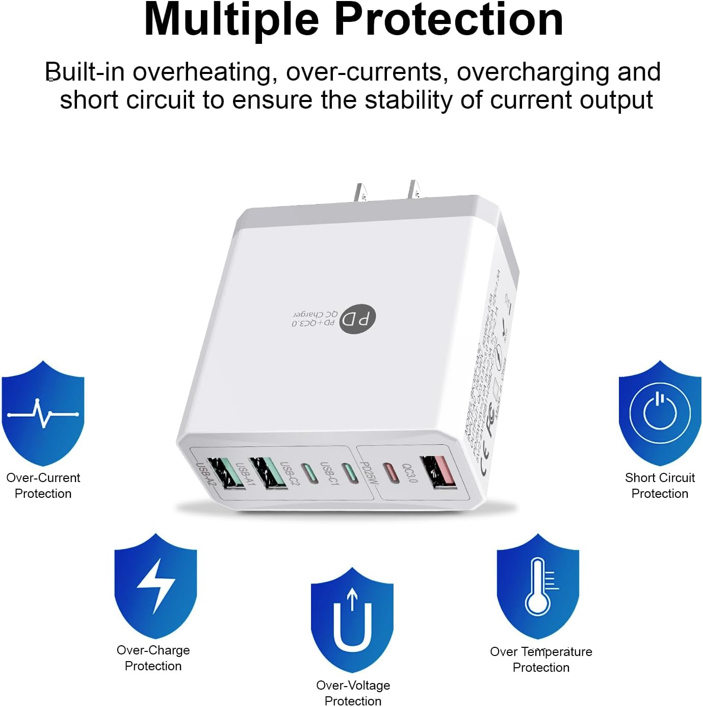 USB C Charger Block:100W 6-Port Fast Charging Blocks Wall Charger, Type C Charging Brick USB Cube Power Adapter for iPhone 16/15/14/13/12/11 Pro Max, Cell Phones - Lightweight & Travel-Friendly Design