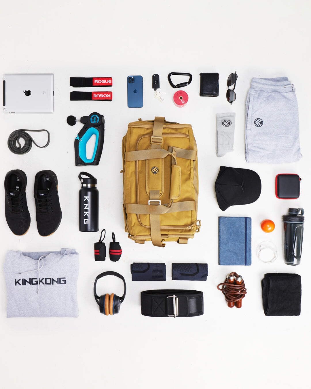 KNKG CORE Duffel Medium 35L - Gym Bag with Lifting Belt Attachment - Durable 500D Nylon, YKK Zippers - Desert