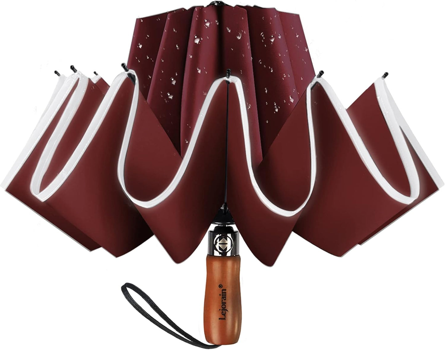 Lejorain Golf Large Inverted Umbrella - Black Big Windproof Heavy Duty Upside Down 46/50/54 Inch Compact Reverse Car Automatic Folding Reflective Umbrella