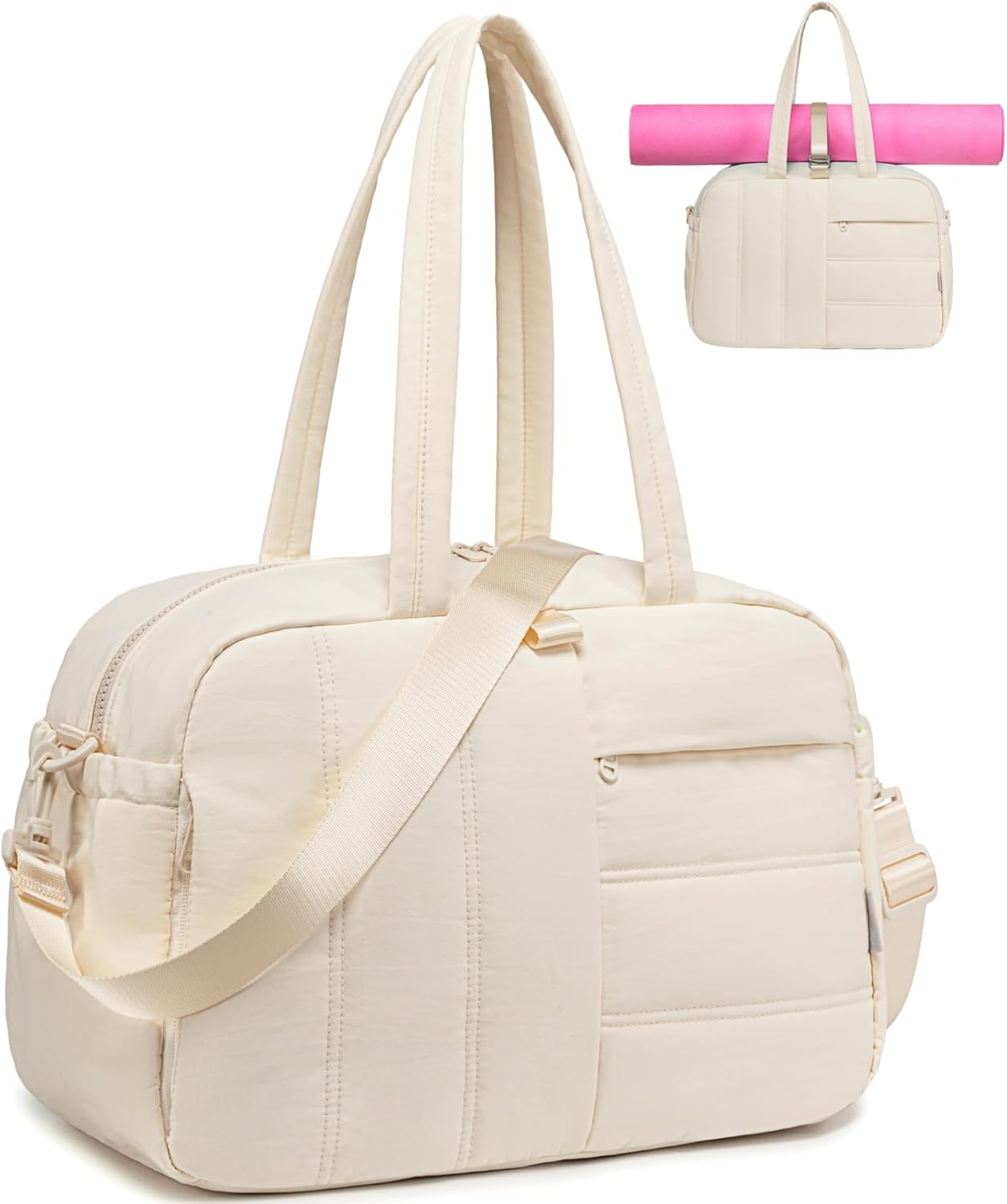 CAMTOP Gym Bag for Women with Yoga Mat Holder,16 Inches Quilted Duffle Bag for Travel Tote with Muiti-Pockets Lightweight Carry on Water resistant Overnight Weekender Personal Item Bags