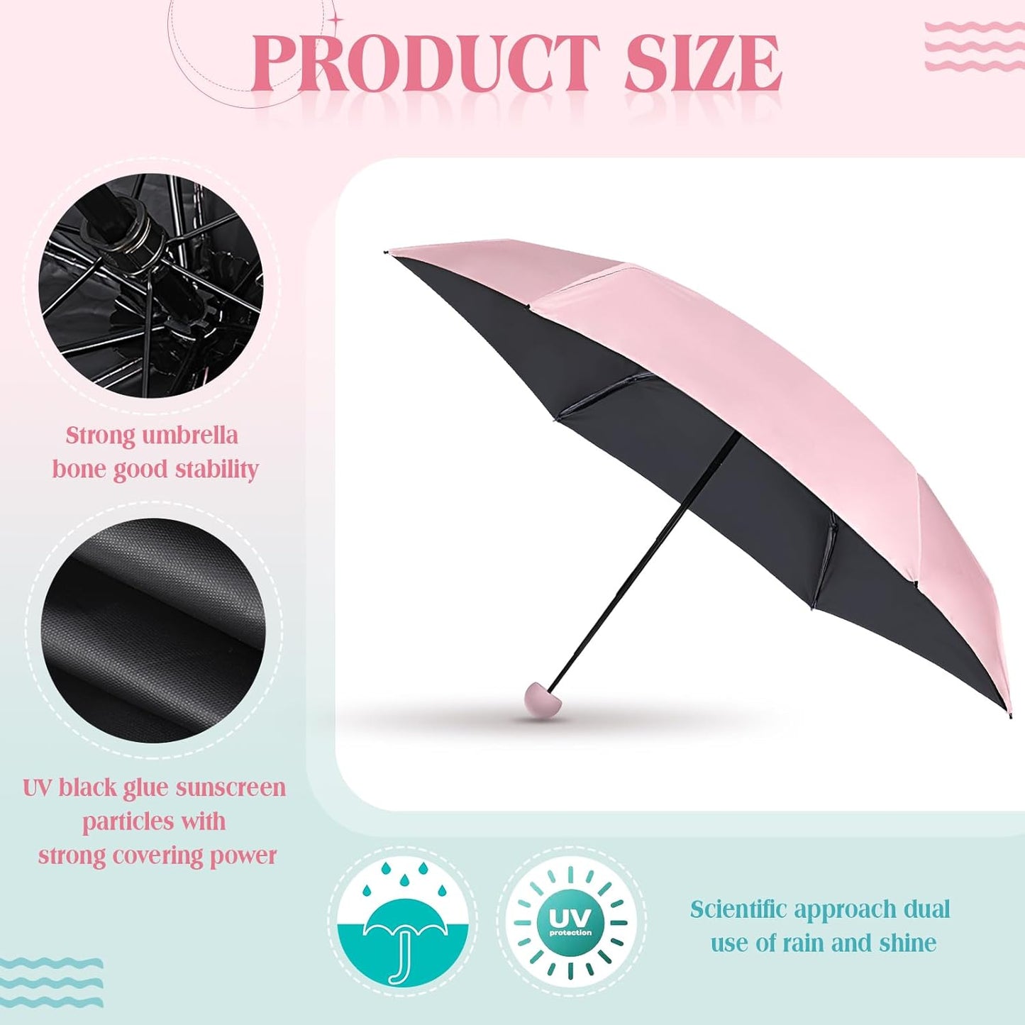 Sweetude 12 Pcs Travel Mini Umbrellas for Purse Bulk Folding Compact Lightweight Windproof UV Pocket Collapsible Umbrella for Kids Backpack Rain Wedding Party Women Girls