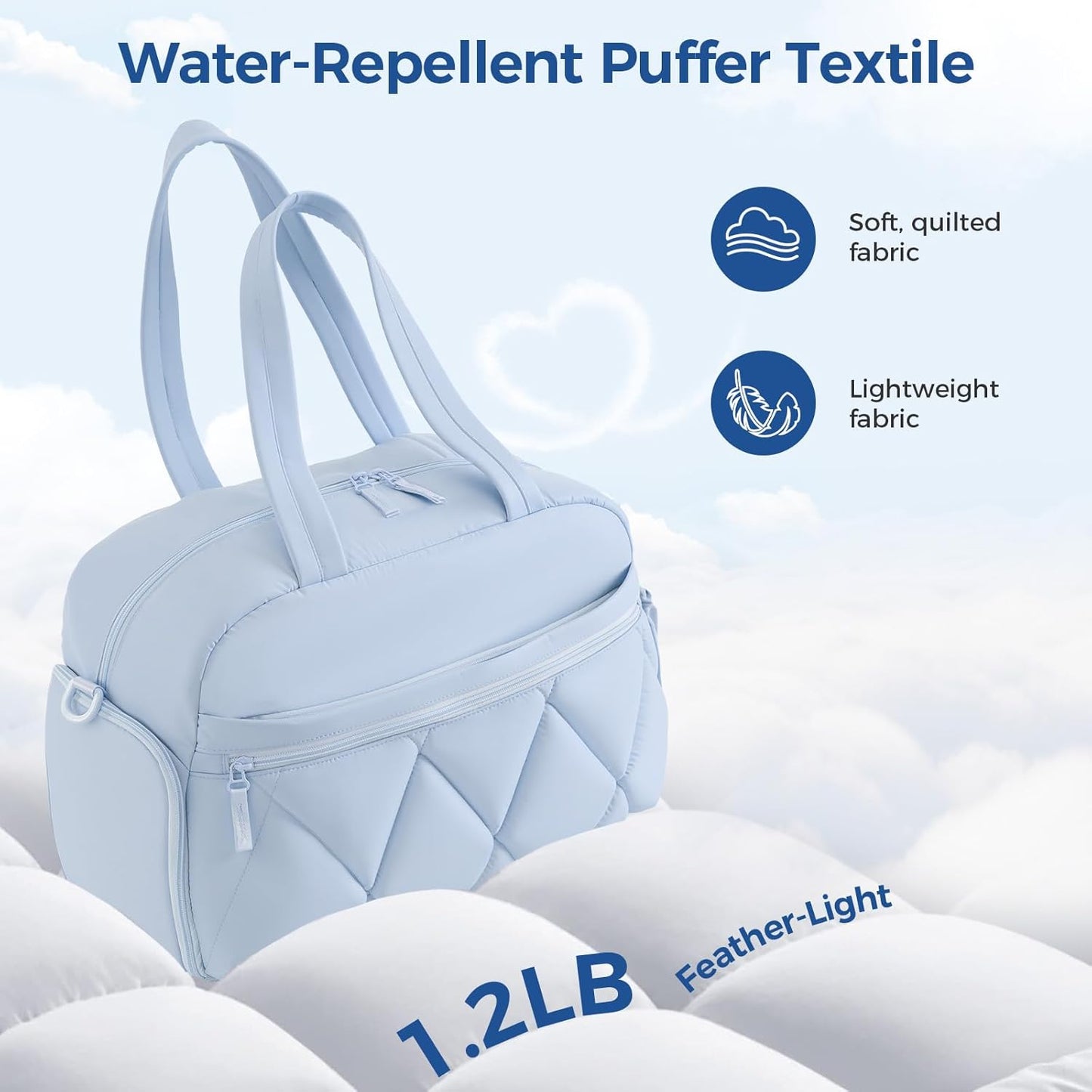 Gym Bag for Women, Puffer Travel Duffle Bag With Shoes Compartment & Wet Pocket, Carry On Tote Bag For Weekender, Overnight, Sport (Navy Blue)