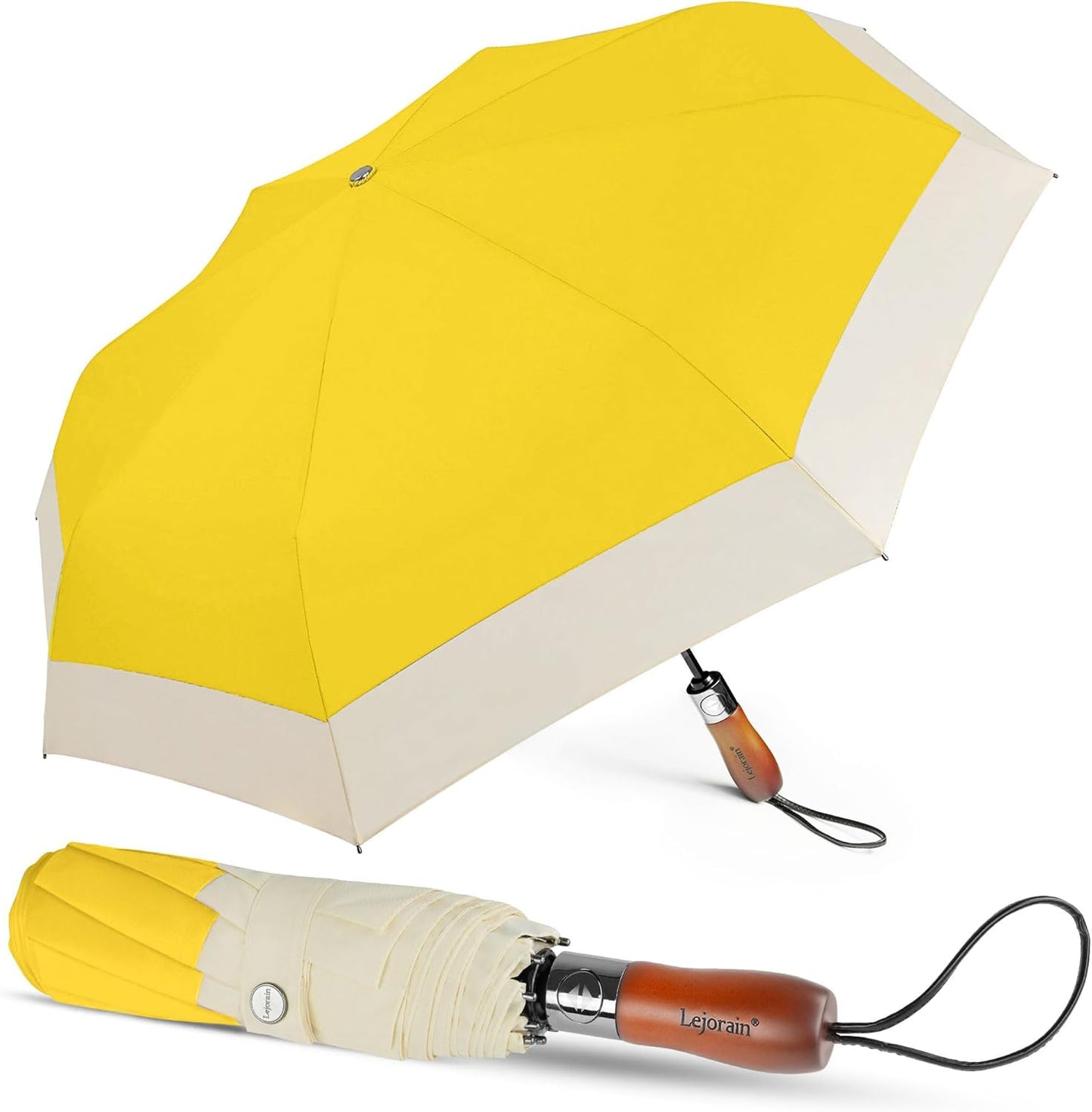 Lejorain Compact Golf Umbrella Large - 54inch Travel Big Portable Automatic Folding Umbrella Windproof for Men Heavy Duty 210T Dupont Teflon Coated Umbrella for Rain