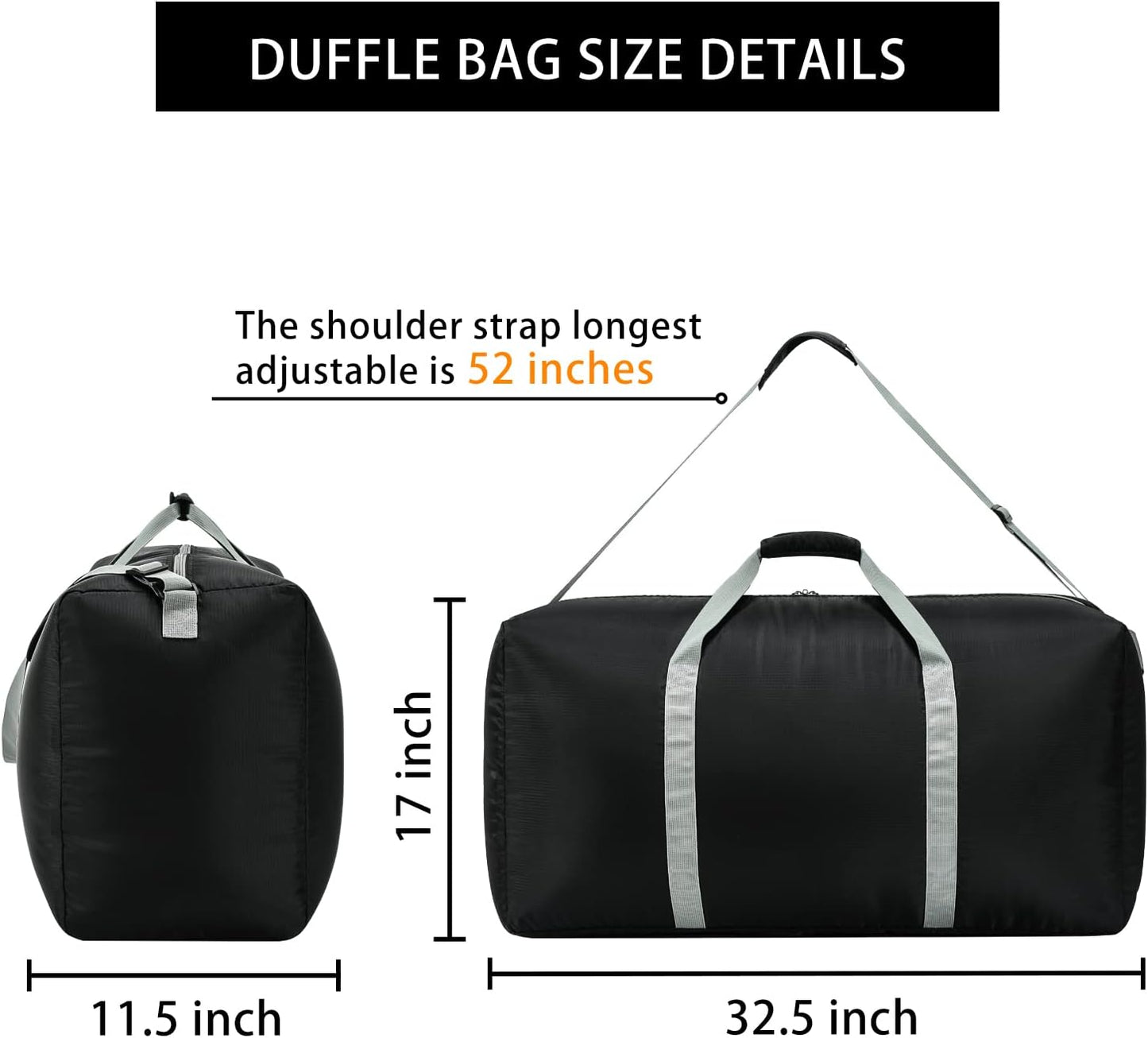 105L Extra Large Duffel Bag 32.5 inch Lightweight Luggage for Travel-Black