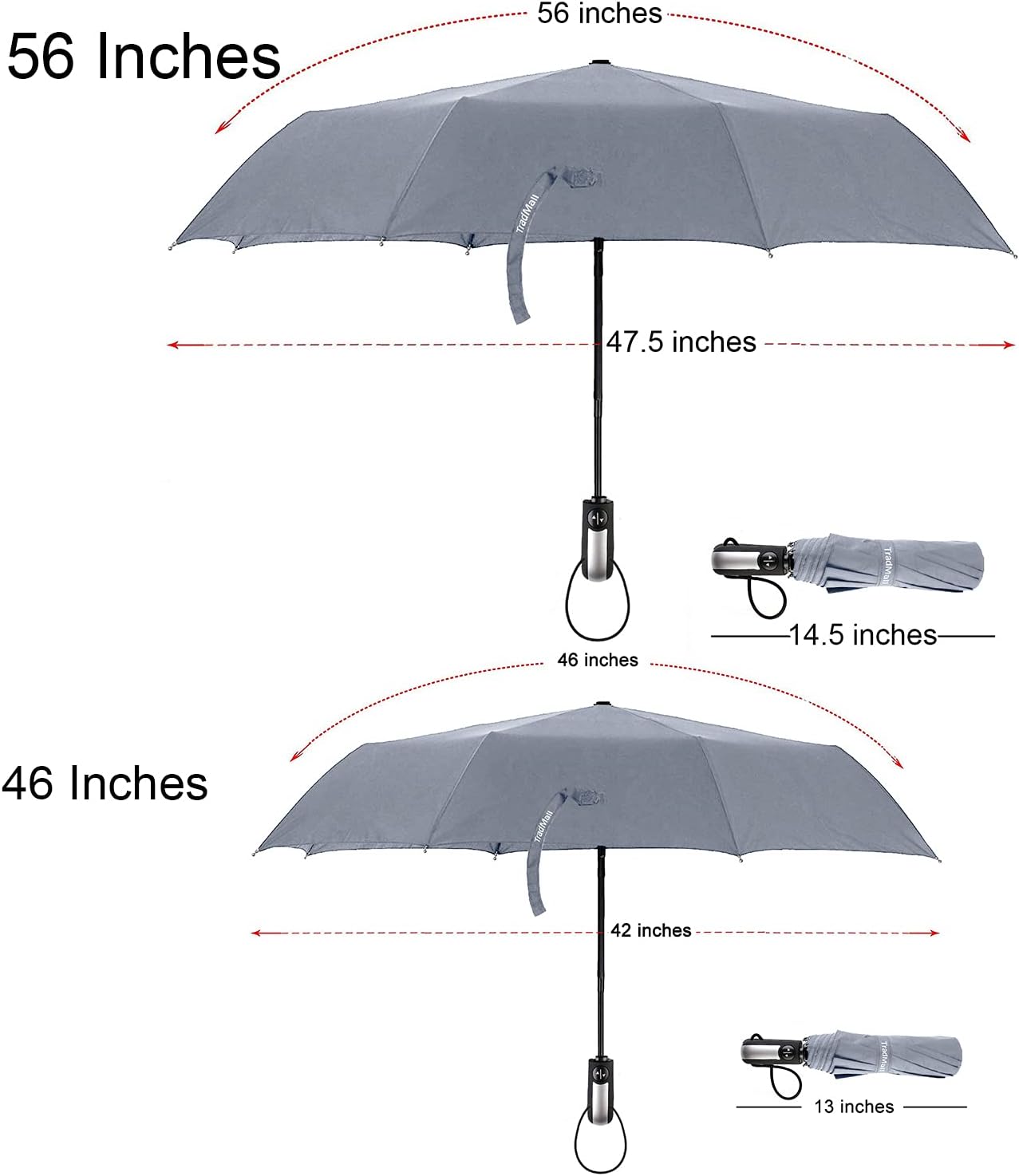 TradMall 2 Pack Travel Umbrella Windproof 46/56 Inches Large Canopy Reinforced Fiberglass Ribs Auto Open & Close