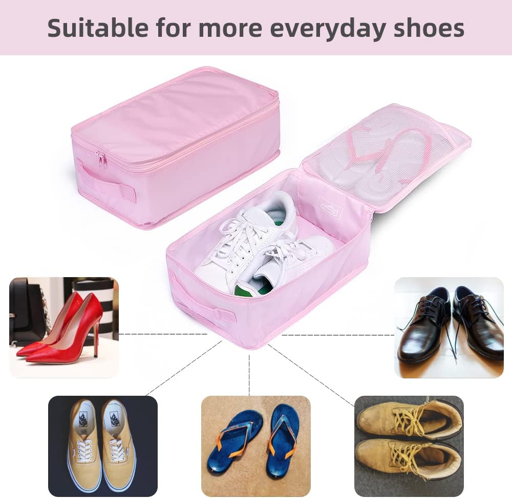 Travel Shoe Bags, Foldable Waterproof Shoe Pouches Organizer-Double Layer (2+2 Pink Shoebags)