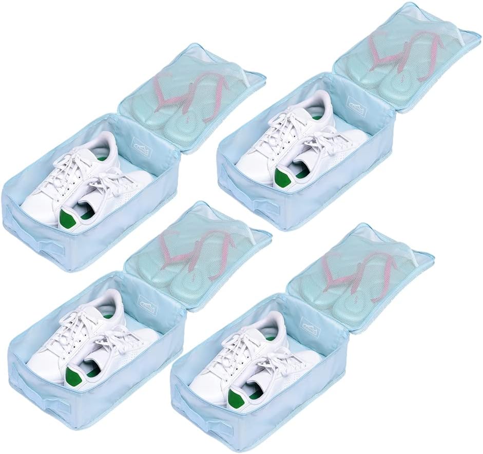 Travel Shoe Bags, Foldable Waterproof Shoe Pouches Organizer-Double Layer (4 Blue Shoe Bag)