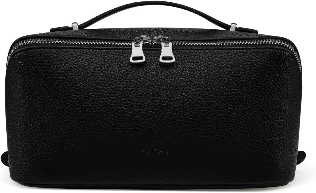EACHY Makeup Bag,Large Capacity Travel Makeup Bag,Waterproof Portable Open Flat Toiletry Bag Cosmetic Bag with Divider and Handle