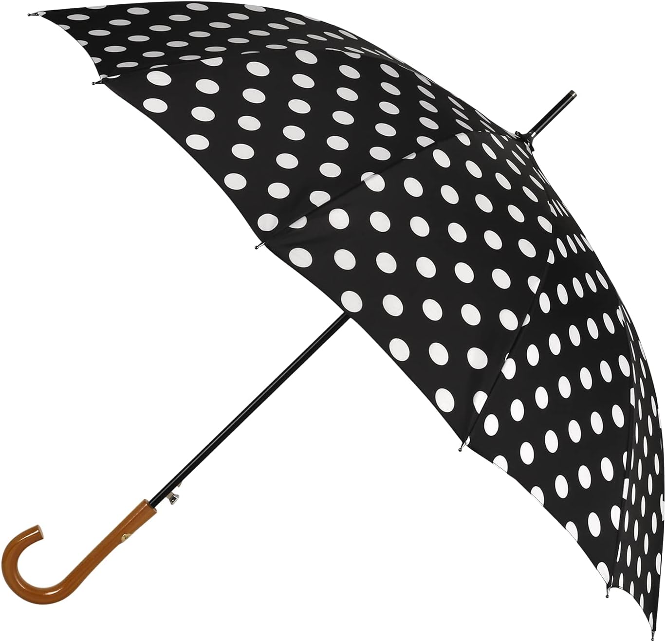 Agaric Classic Wooden Hook Handle J Stick Umbrella Auto Open Windproof Umbrella for Women (Black)