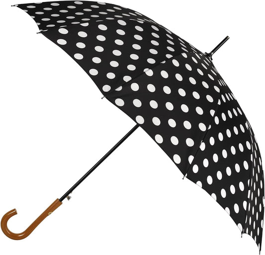 Agaric Classic Wooden Hook Handle J Stick Umbrella Auto Open Windproof Umbrella for Women (Black)
