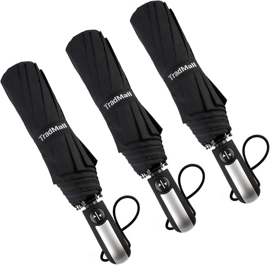 TradMall 3 Pack Travel Umbrella Windproof Portable 46/56 Inches Large Canopy Auto Open & Close