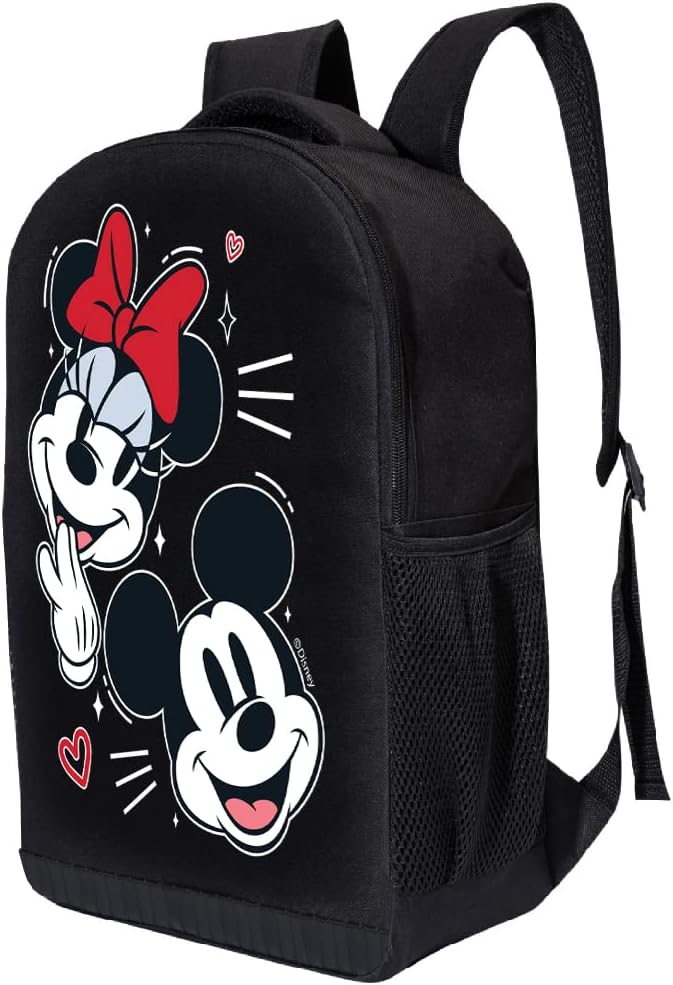 Disney Minnie Mouse Black Backpack for Women and Kids - 17 Inch Air Mesh Padded Womens Knapsack for School and Travel (Minnie Red)