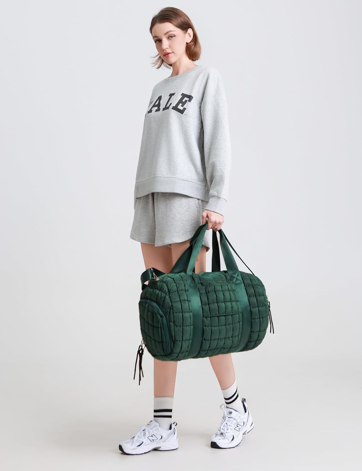 Quilted Duffel Gym Bag for Men and Women Carry On Travel Sport Weekender Bag, Dark Green