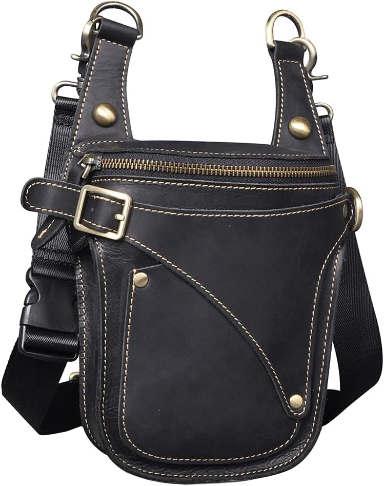 Leather Waist Pack Drop Leg Bag for Men Women Belt Bumbag Multi-Purpose Motorcycle Bike Outdoor Sports Tactical Cycling Riding Hiking Camping Pouch