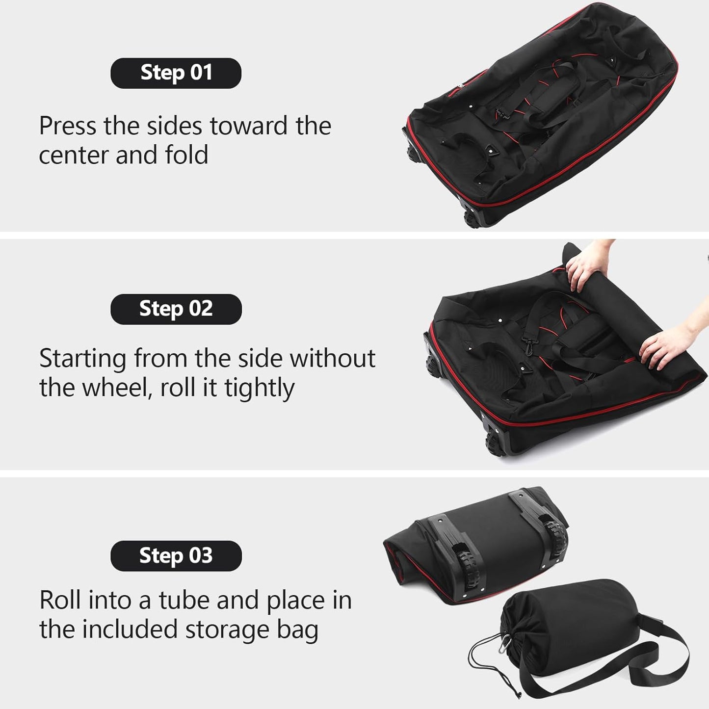 110L/140L Expandable Soft-Sided Foldable Duffle Bag with 2 Rubber Wheels,Packable 32” Rolling Carry-On with Multi-Pockets & Compartments,Black Red
