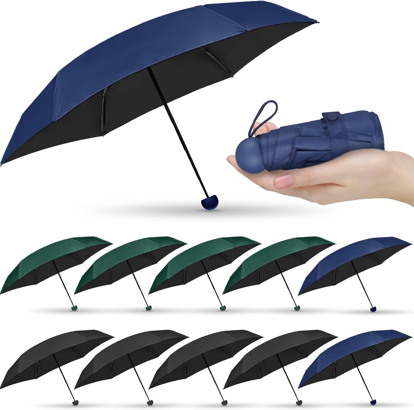 Sweetude 12 Pcs Travel Mini Umbrellas for Purse Bulk Folding Compact Lightweight Windproof UV Pocket Collapsible Umbrella for Kids Backpack Rain Wedding Party Women Girls