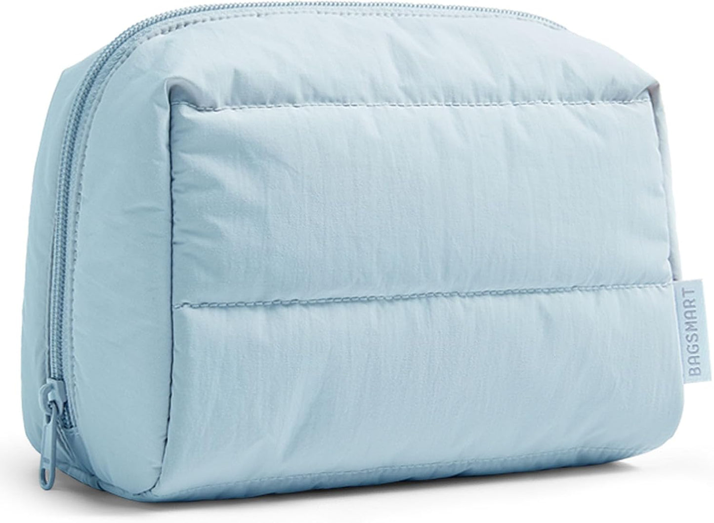BAGSMART Cute Puffy Makeup Bag, Wide Opening Cosmetic Bag Compact & Spacious, Water-Resistant Travel Organizer Pouches for Women (Baby Blue)
