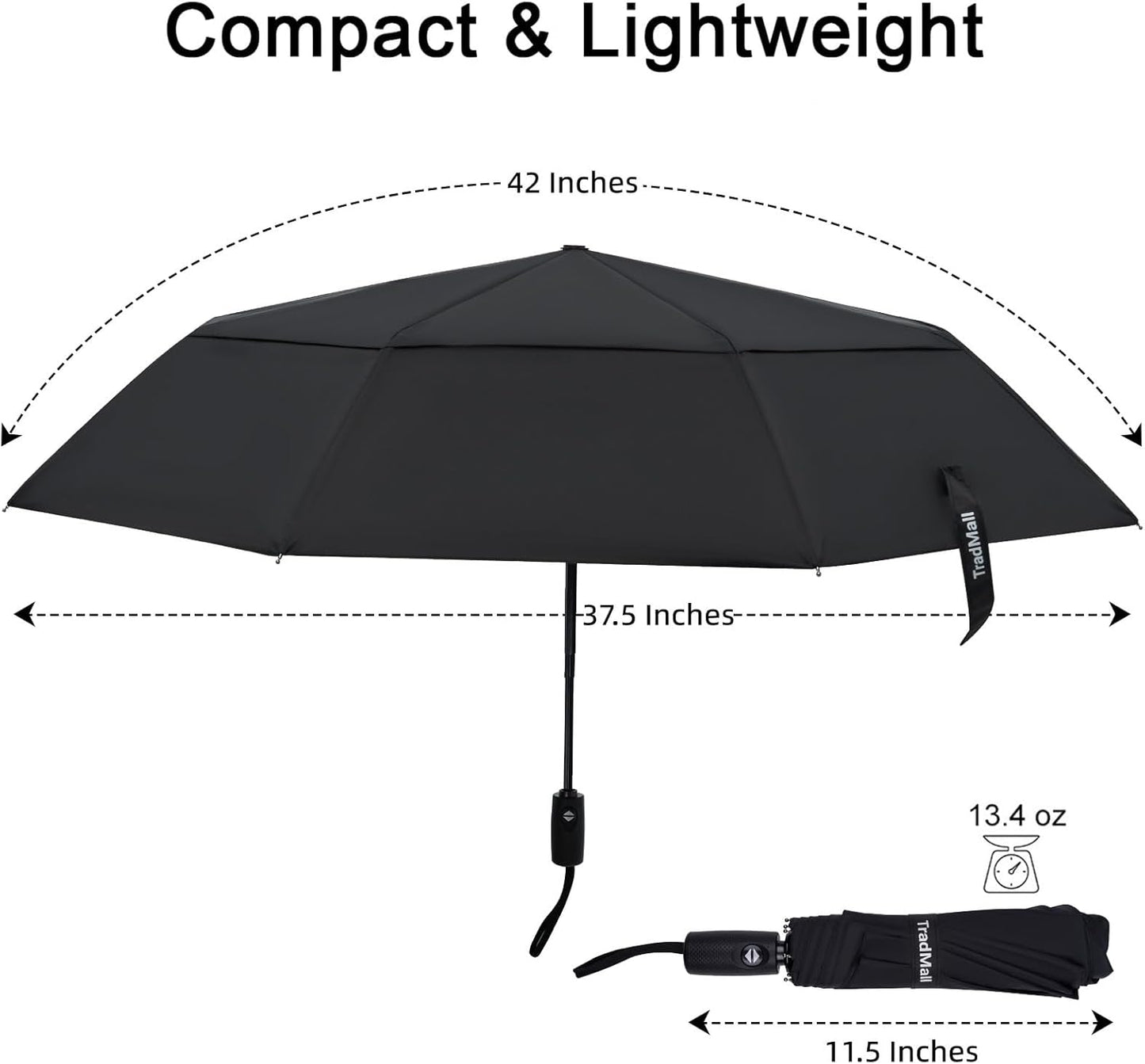 TradMall 2 Pack Travel Umbrella, Double Vented Canopy Windproof Automatic Strong Compact Folding Umbrellas for Rain Women and Men