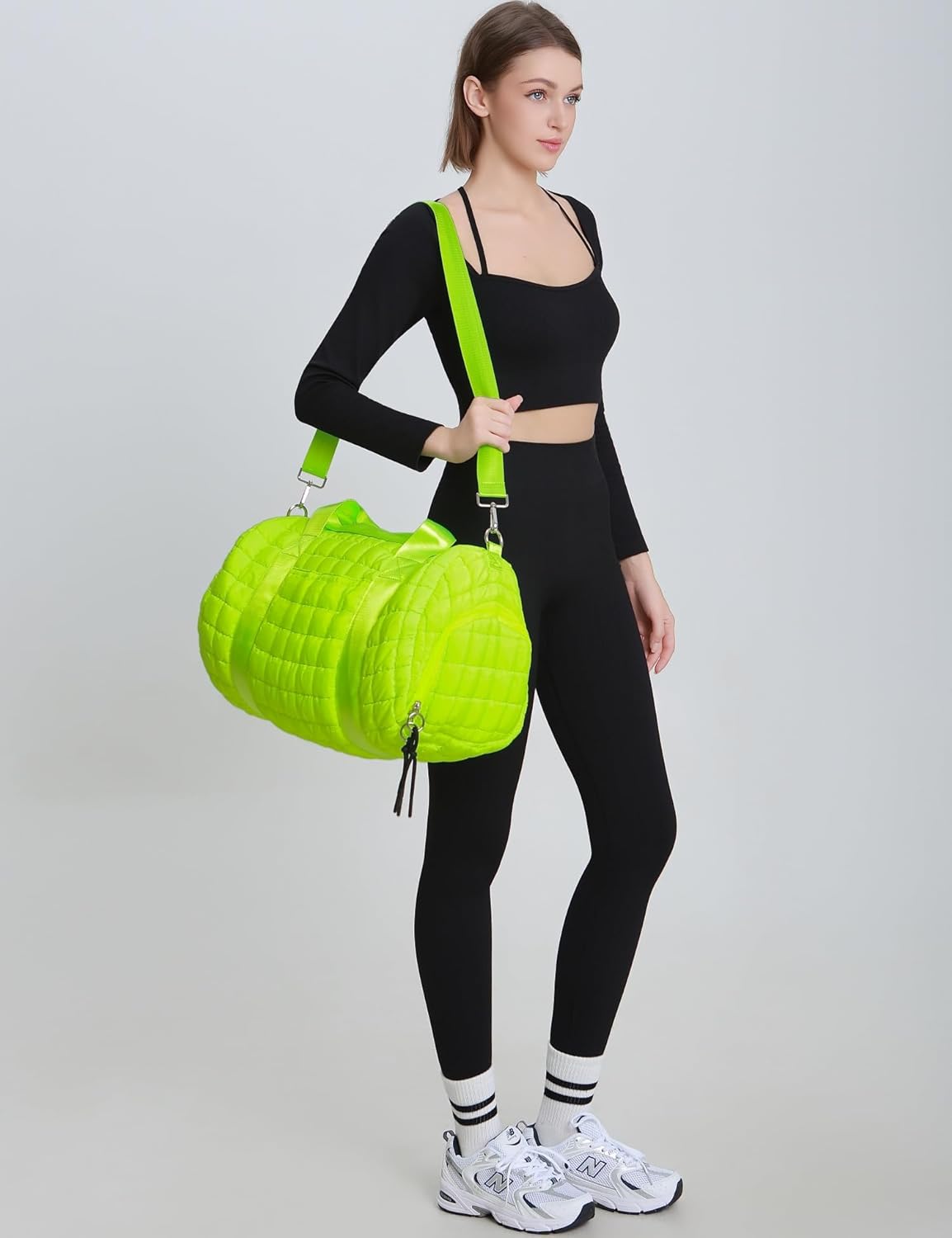 Quilted Duffel Gym Bag for Men and Women Carry On Travel Sport Weekender Bag, Light Green