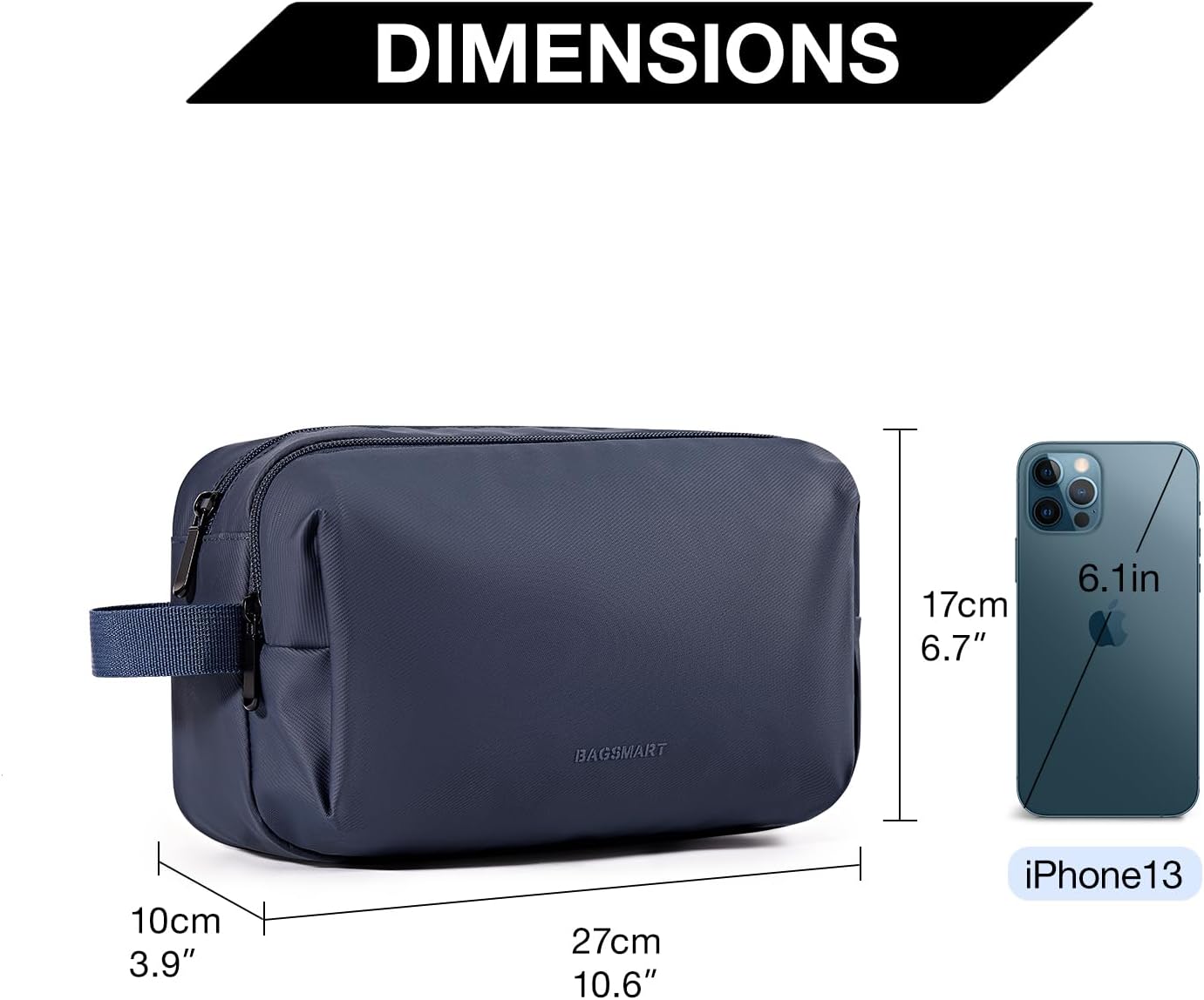 BAGSMART Toiletry Bag for Men, Travel Toiletry Organizer Dopp Kit Water-resistant Shaving Bag for Toiletries Accessories, Door Room Essentials,Navy Blue-basic