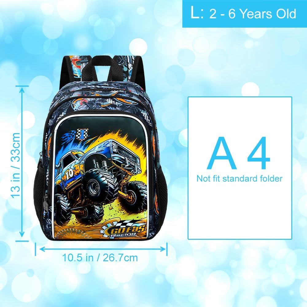 13" Truck Toddler Backpack for Boy, School Kids Bookbag for Preschool Kindergarten(Black)
