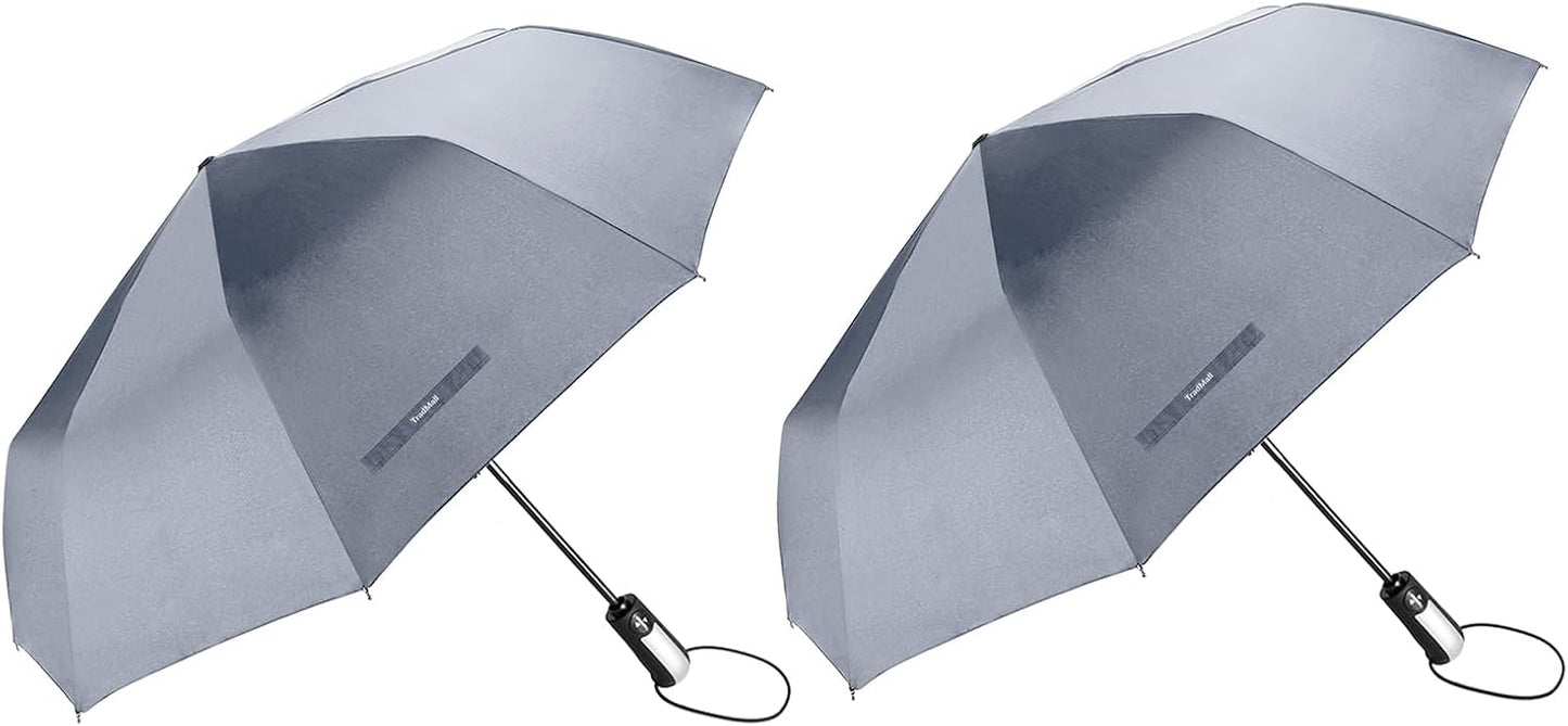 TradMall 2 Pack Travel Umbrella Windproof 46/56 Inches Large Canopy Reinforced Fiberglass Ribs Auto Open & Close