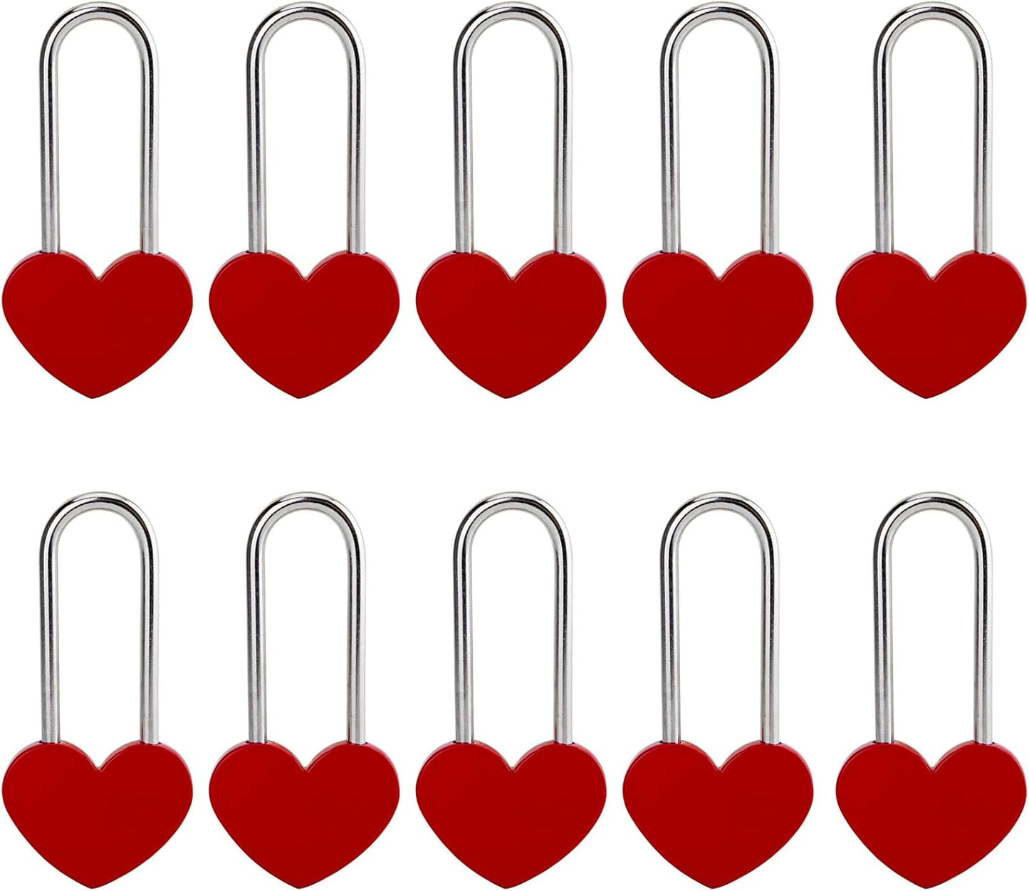 10PCS 3.5" 50mm Love Lock Heart Padlock,Red Single Heart Wish Lock for Lovers Wedding,Valentines,Anniversary,Travel(NO Key)