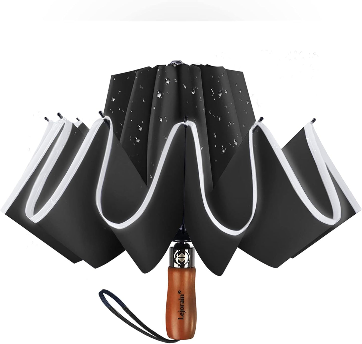 Lejorain Golf Large Inverted Umbrella - Black Big Windproof Heavy Duty Upside Down 46/50/54 Inch Compact Reverse Car Automatic Folding Reflective Umbrella