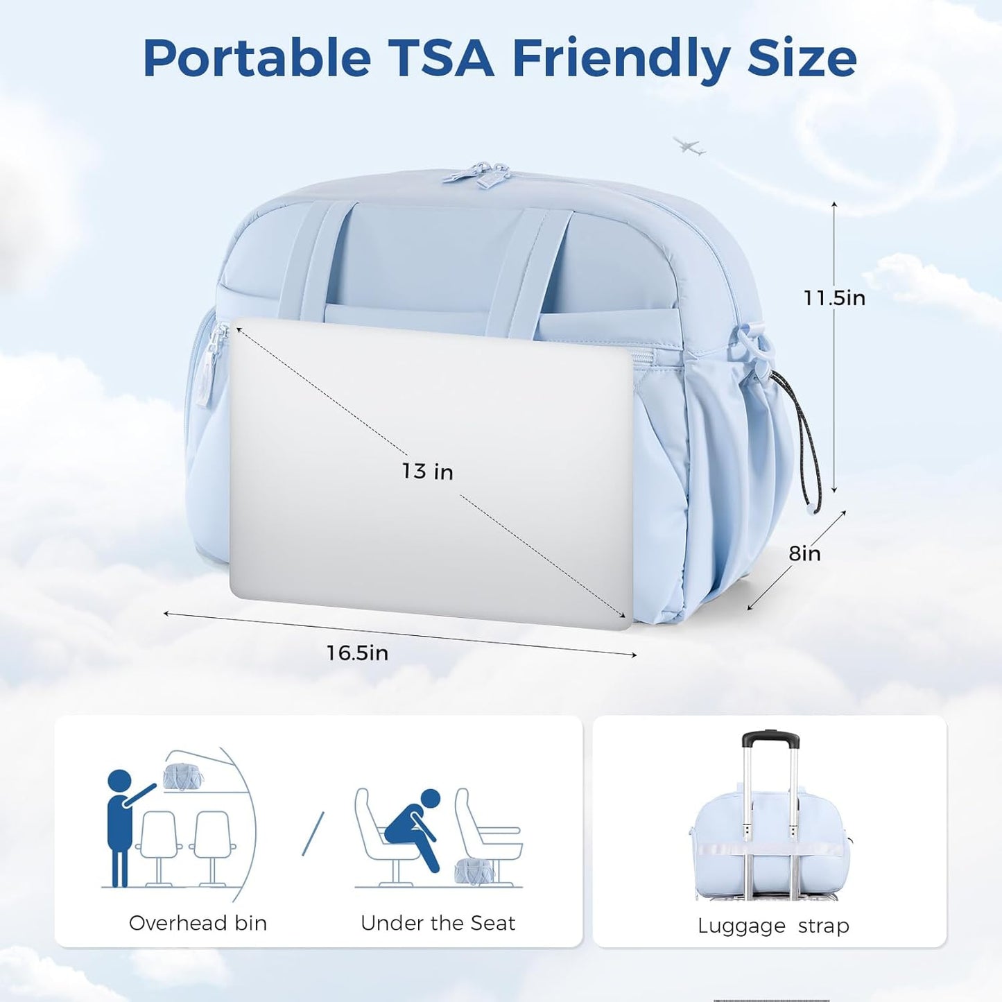 Gym Bag for Women, Puffer Travel Duffle Bag With Shoes Compartment & Wet Pocket, Carry On Tote Bag For Weekender, Overnight, Sport (Navy Blue)