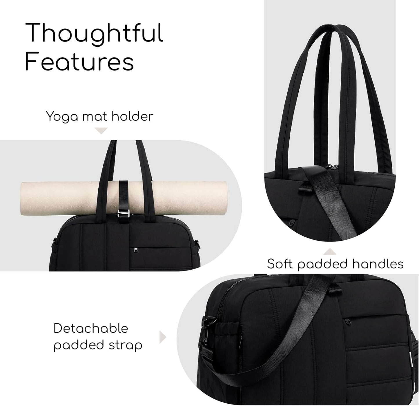 CAMTOP Gym Bag for Women with Yoga Mat Holder,16 Inches Quilted Duffle Bag for Travel Tote with Muiti-Pockets Lightweight Carry on Water resistant Overnight Weekender Personal Item Bags