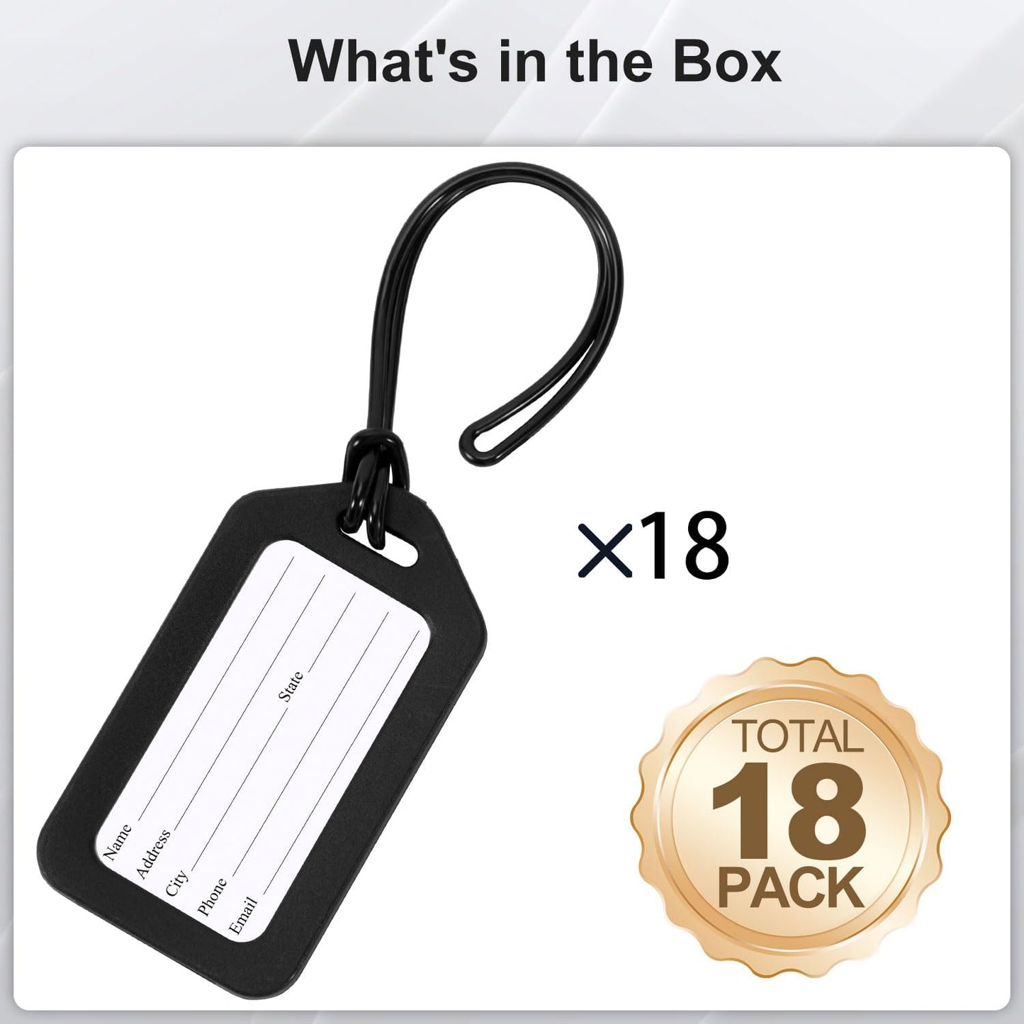 18 Pack Luggage Tag Bright Luggage Tags for Suitcases Bag Tags Name Tags for Kids Travel Accessories Must Haves by Sodsay (Black)