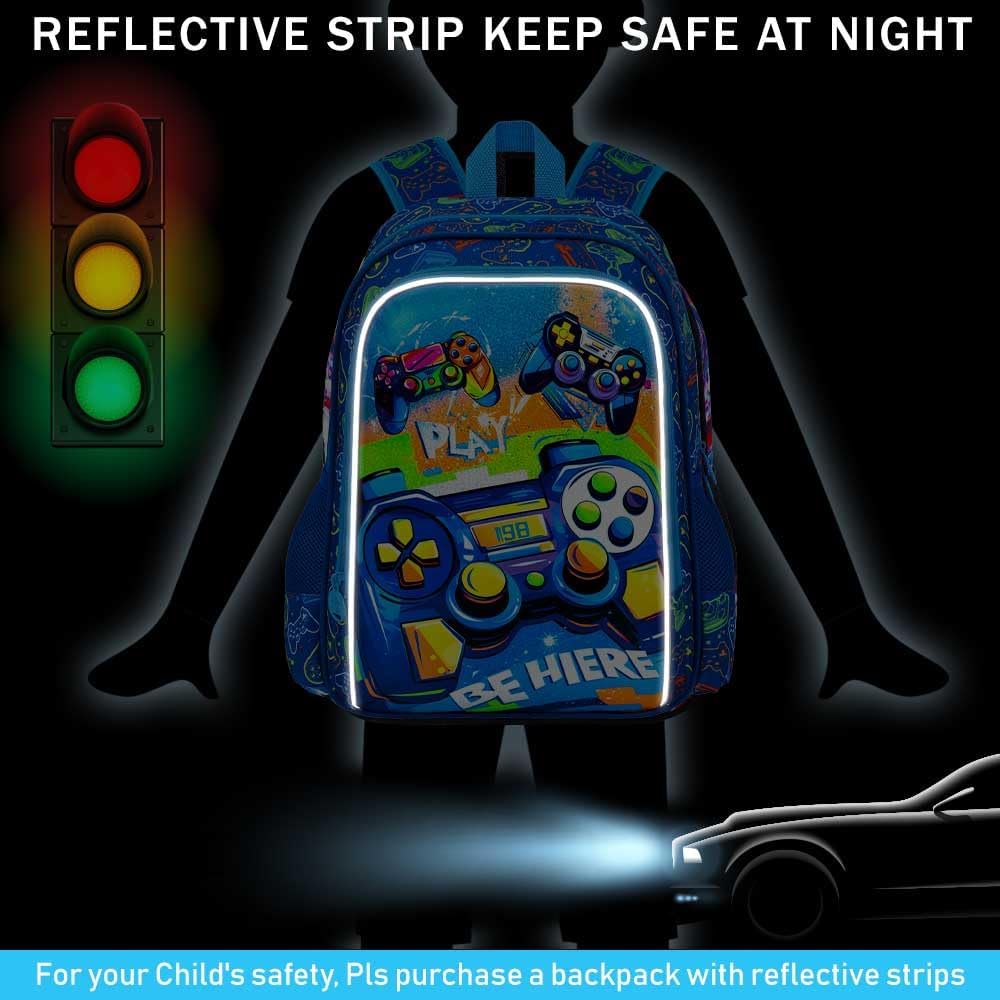 16" Gamer Backpack for Boy, 3Pcs Gaming Kids Bookbag for Elementary Preschool Kindergarten, School Backpacks with Lunch Box(Blue)