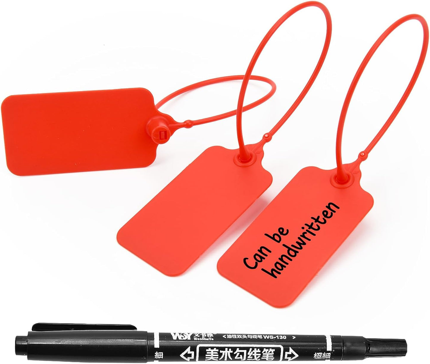 100pcs Luggage Tags Plastic Seals Shipping Label Logistics Use Sign Tie, Sealing Storage Multi Purpose Name ID Tag with Marker for Backpack, Schoolbag, Car Key (Red)