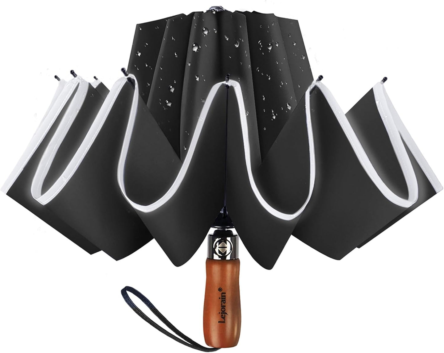 Lejorain Golf Large Inverted Umbrella - Black Big Windproof Heavy Duty Upside Down 46/50/54 Inch Compact Reverse Car Automatic Folding Reflective Umbrella