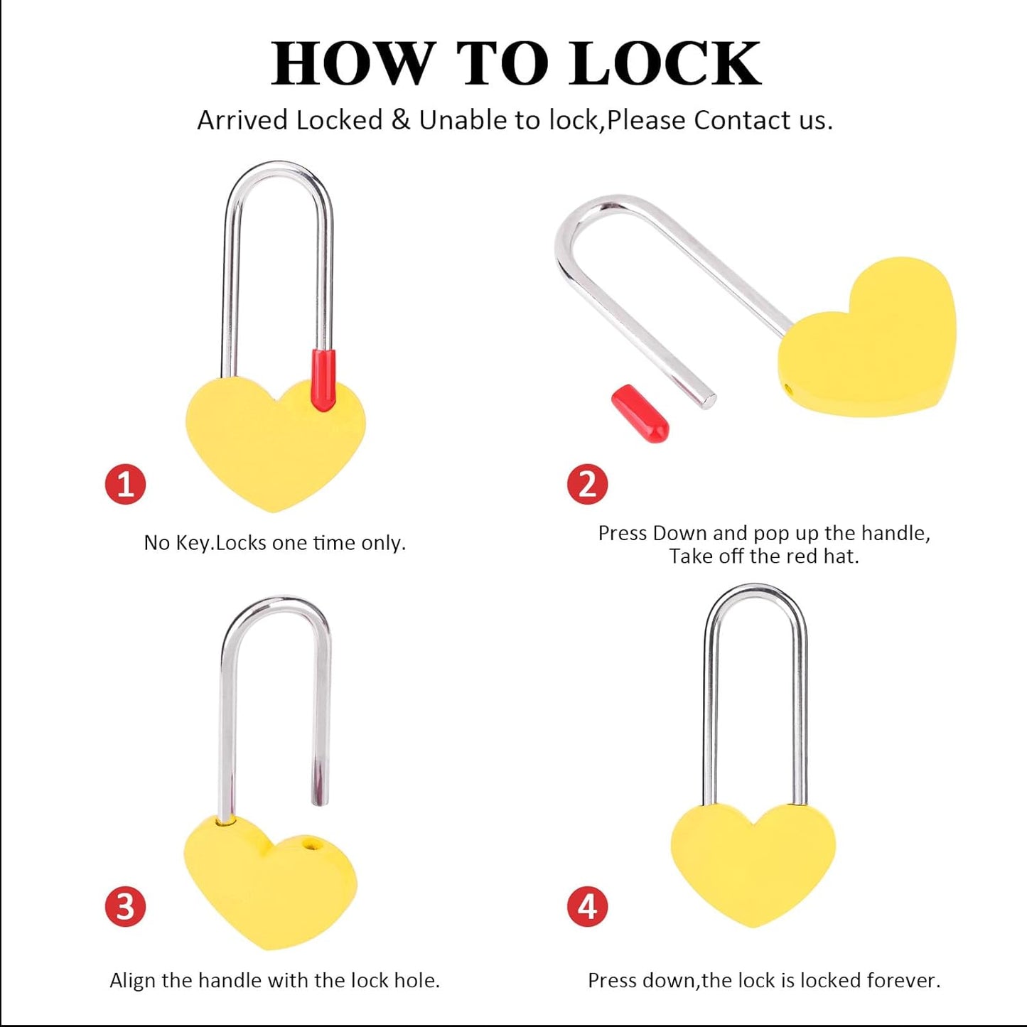 10PC 3.5" 50mm Love Lock Heart Padlock,Yellow Single Heart Wish Lock for Lovers Wedding,Valentines,Anniversary,Travel, Valentines Day, Bridge(NO Key)